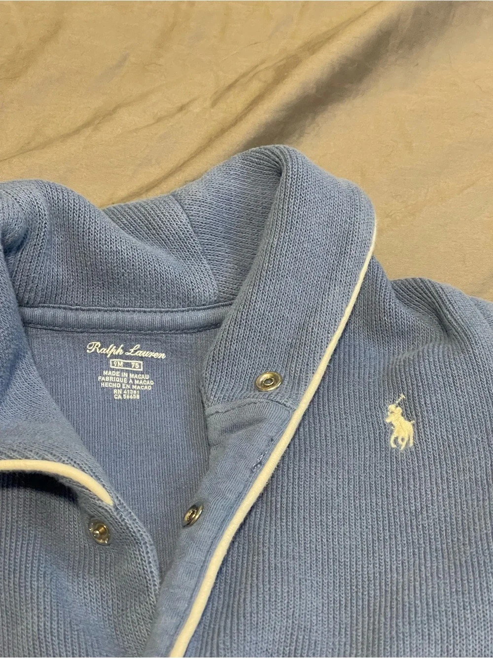 Ralph Lauren Light Blue Fleece Baby One-Piece